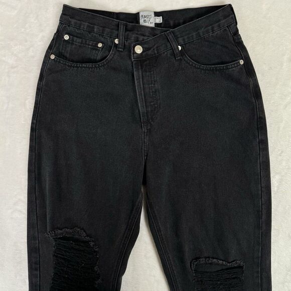 Princess Polly Asymmetric Crossover Waist Straight Leg Jeans Size 6 Black Loose - Picture 7 of 16